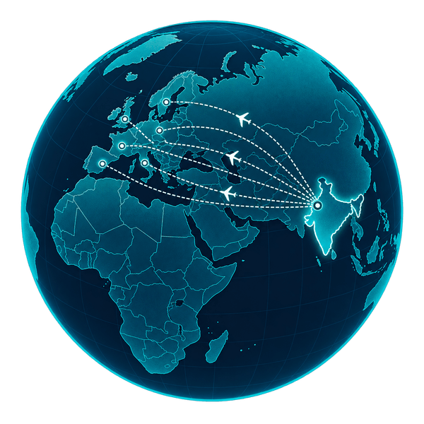Flight paths from India to Europe
